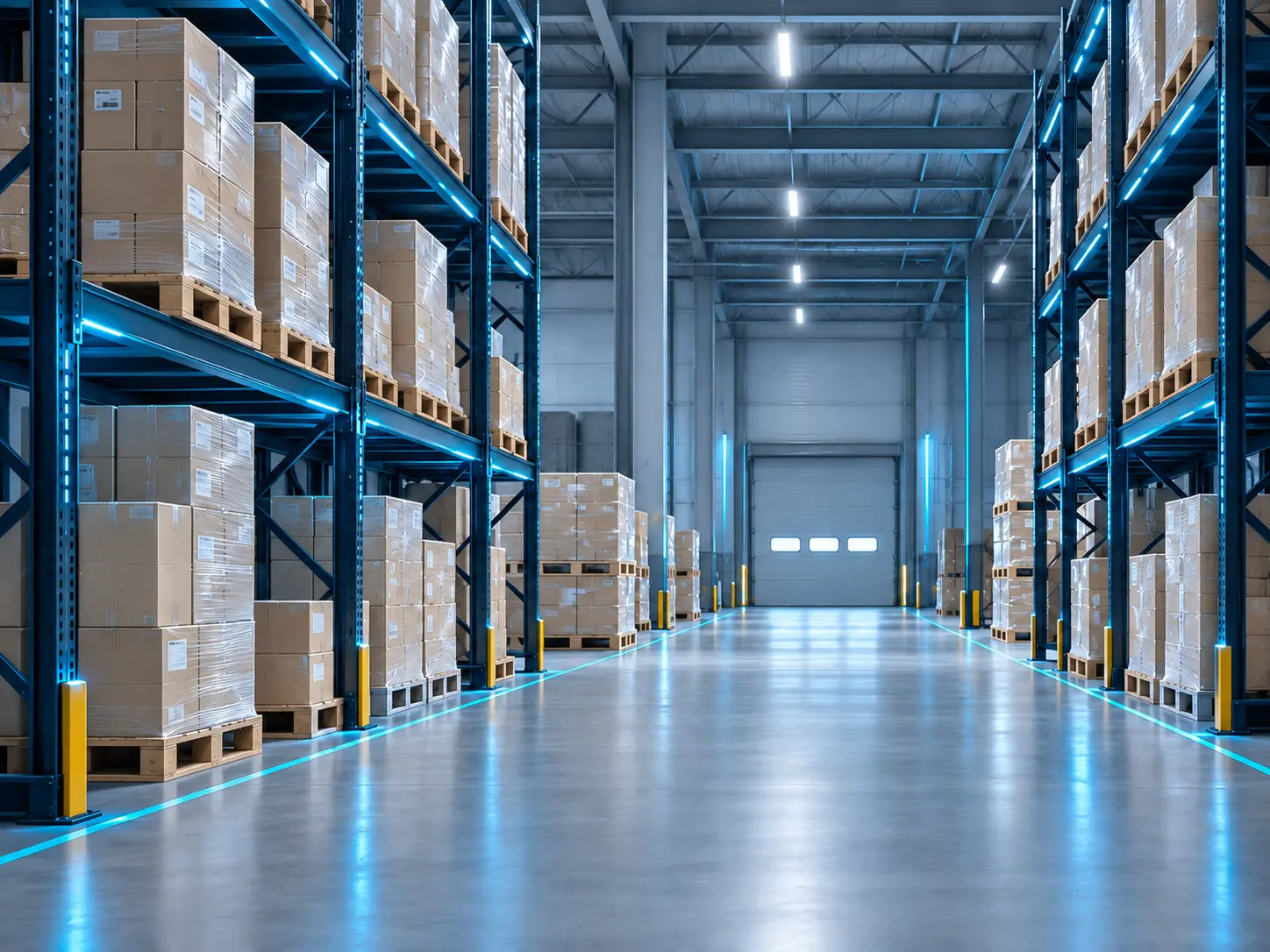Warehouse aisle with pallet racking and clear transport lanes