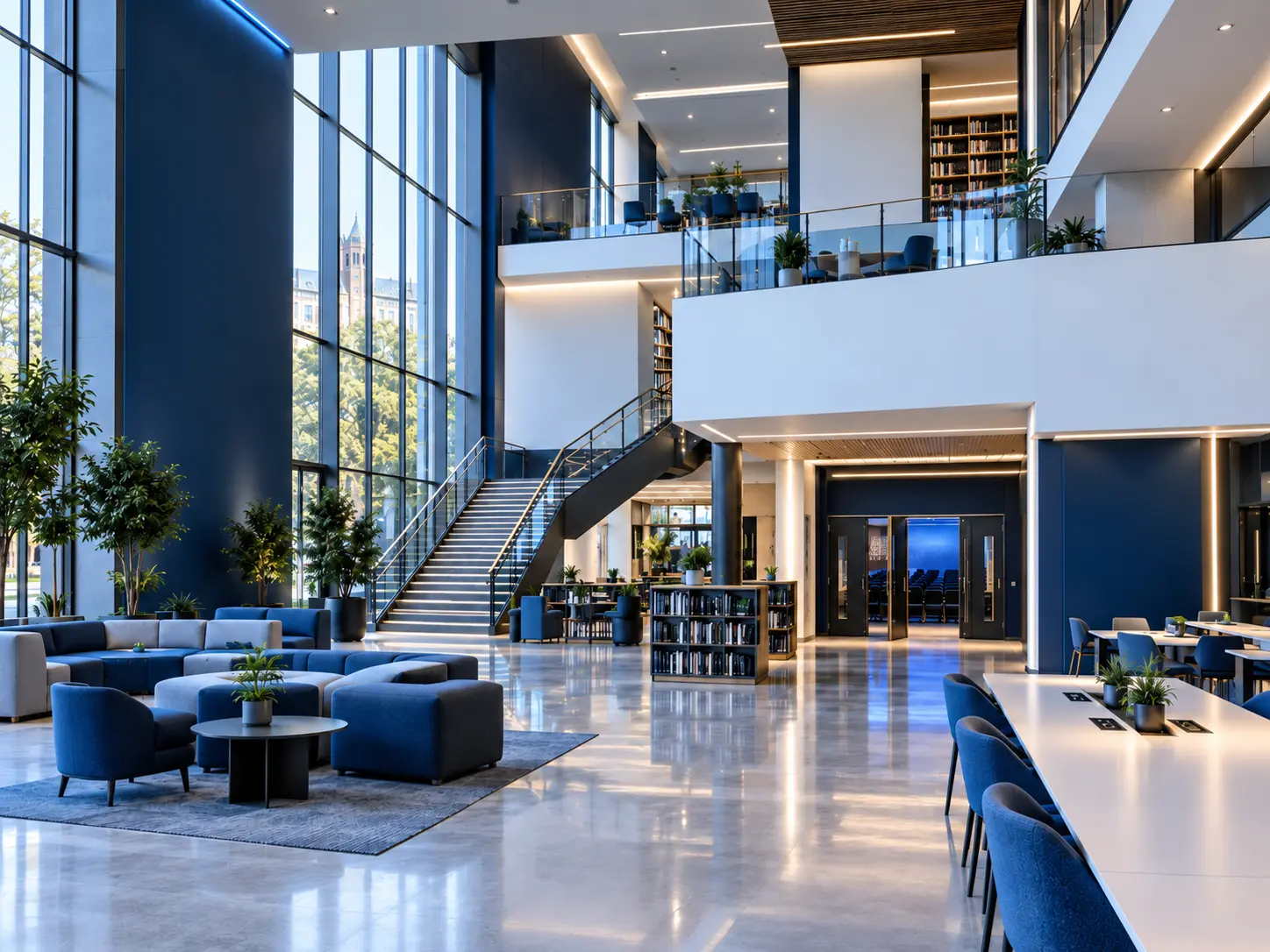 Large education campus atrium and library space
